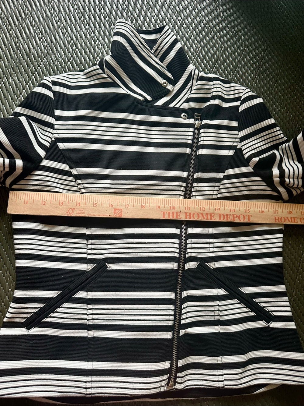Bagatelle Moto Jacket Black White Striped Asymmetrical Zip Knit Blazer S - Picture 8 of 12